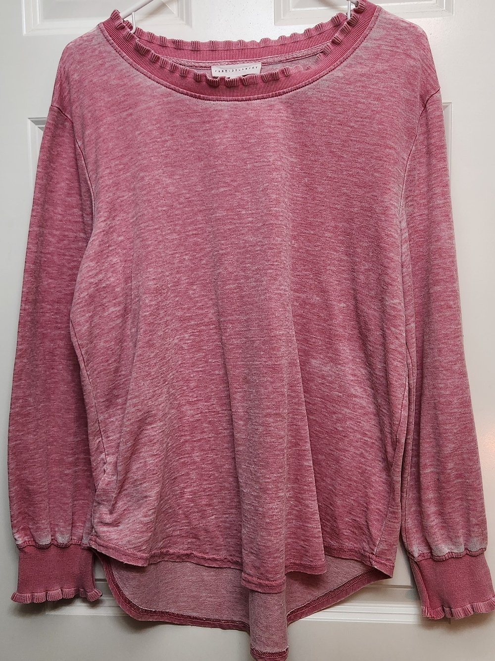 Jane + Delancey, Size L. Chestnut Pink, Long Sleeve Ruffle Trim Top & cuffs.